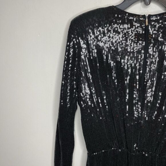 Hugo BOSS Epalleta Dress Women XL Black Sequin Long Sleeve Mini Cocktail - Picture 8 of 13